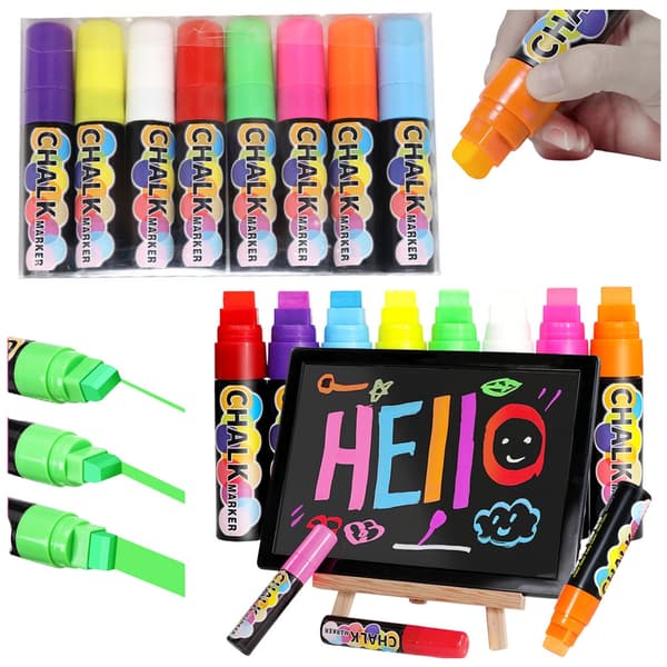 Kritmarkörer 8-pack snabbtorkande för whiteboard, glas och keramik