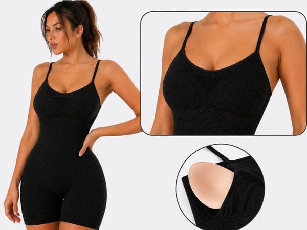 Træningsjumpsuit dame push-up med indbyggede cups sort S/M