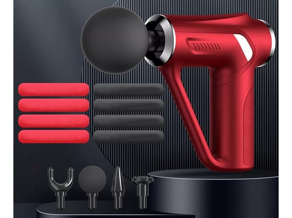 Massagepistol 32 intensitetsniveauer 4 massagehoveder USB-C rød