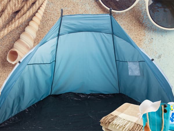 Strandtelt med UV-beskyttelse hurtig opsætning polyester blå 200x100x110 cm
