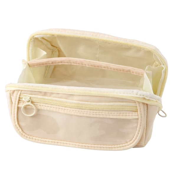 Vikbart pennfodral krämfärgat 20x10x8 cm med transparent ficka