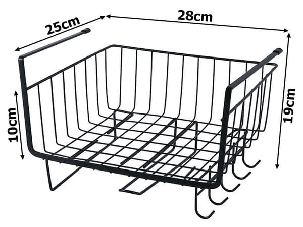Hængende opbevaringskurv til under hylde med 5 kroge sort metal