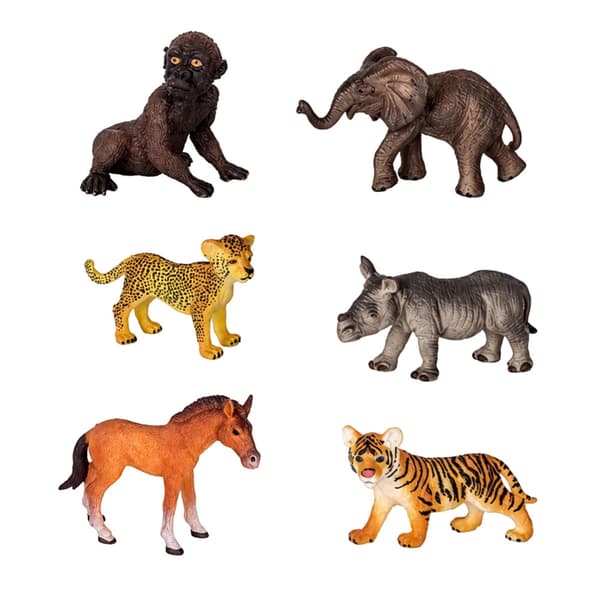 Vilda djurfigurer set 6-pack med 3D-bakgrund leopard tiger elefant