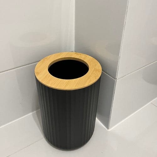 Badeværelsestilbehørssæt 6 dele sort/bambus med sæbedispenser & toiletbørste