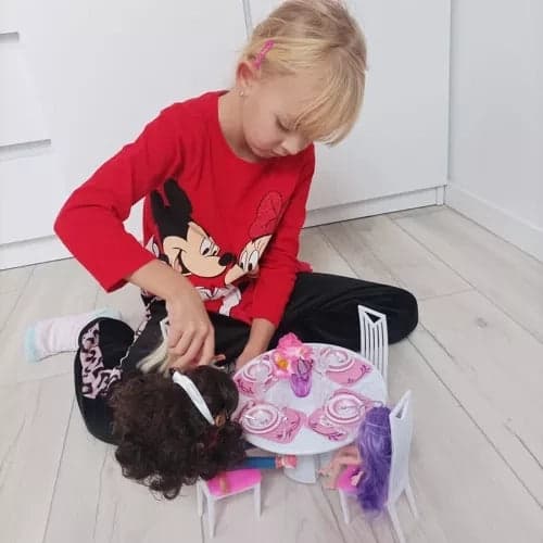 Dockmöbelset matbord med 4 stolar och tillbehör 43 delar för dockor 29 cm