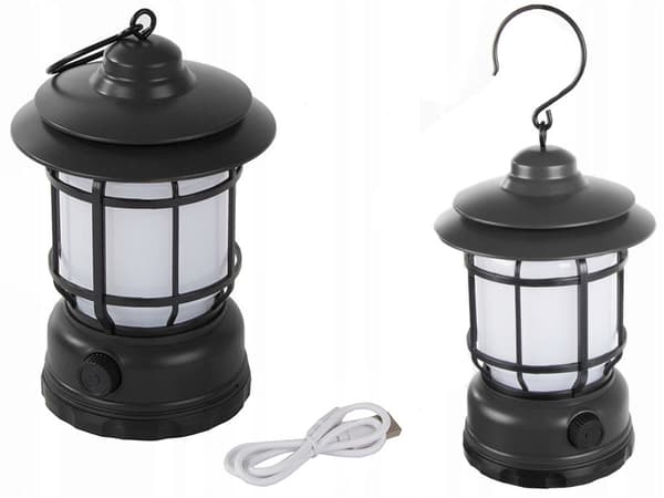 Genopladelig campinglampe LED 360° USB-C 24 cm koldhvid