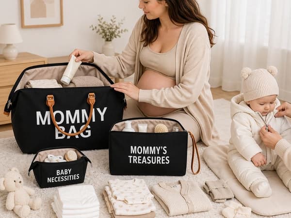 Mammaväska 3-i-1 set polyester svart med necessär organiserare