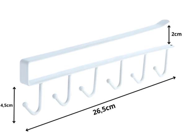 Kroklist under skåp metall 6 krokar 26,5 cm vit