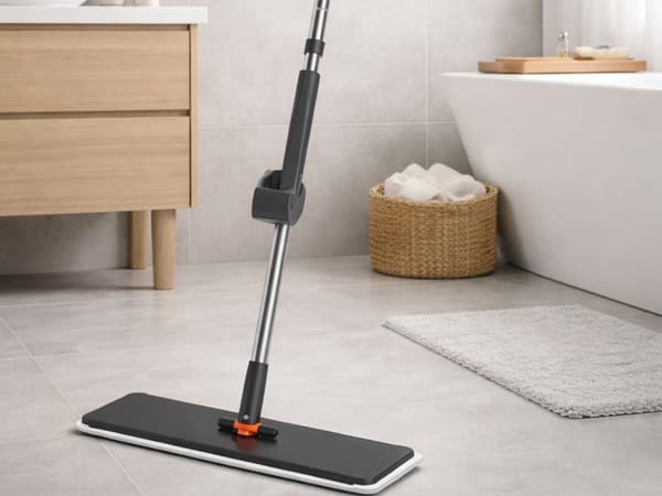 Flatmopp med teleskophandtag 141 cm mikrofiberpad 42x11 cm grå