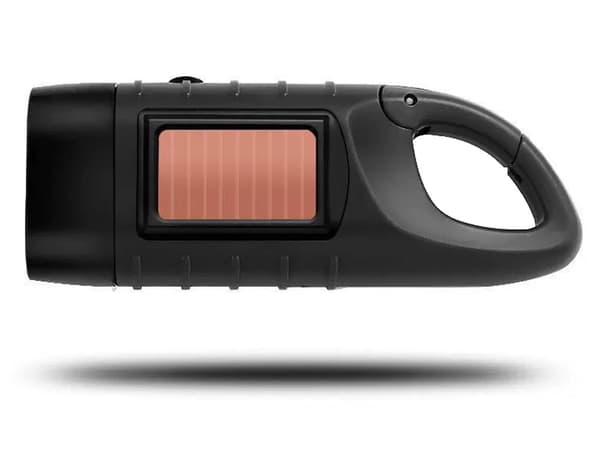 Dynamolommelygte med solpanel 3 LED sort med karabinhage