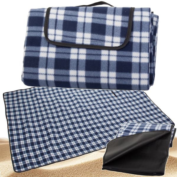 Picknickfilt 150x200 cm fleece med vattentät undersida blå rutig