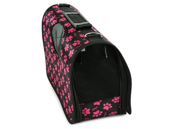 Transporttaske til kæledyr L 53x30x21 cm sort med poter, ventilation