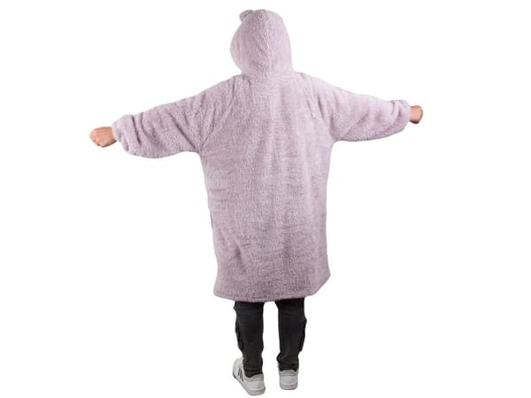 Sweatshirt-tæppe oversize med hætte og knapper 100% bomuld lilla