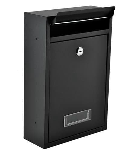 Postkasse sort galvaniseret stål med låg og 2 nøgler 32 cm