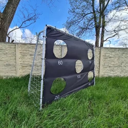 Fodboldmål i stål 240x170 cm med net og målskive, hvid/sort