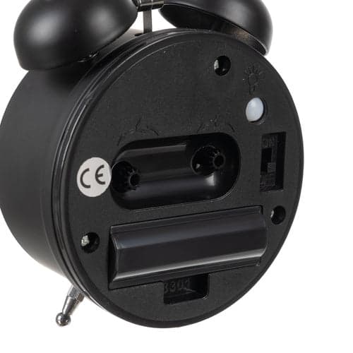 Retro vækkeur sort med LED-belysning, lydløs mekanisme, AA-batteri