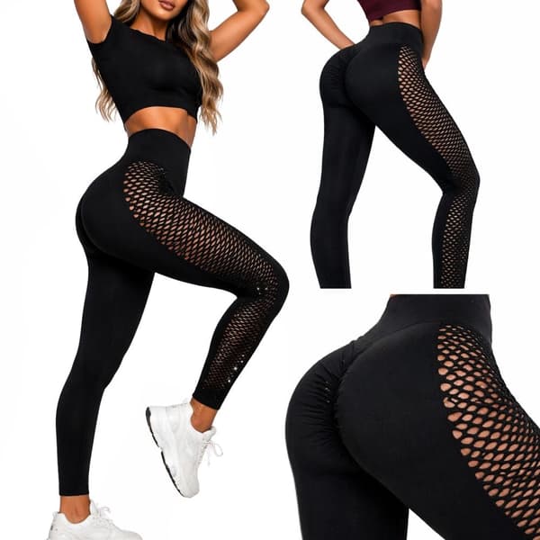 Træningsleggings dame push-up-effekt høj talje sort S/M 85% polyester