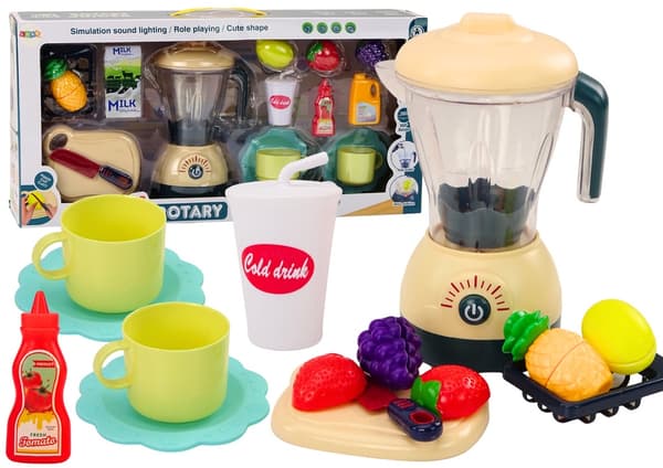 Leikkimixer-setti valo/ääni, vesipyörre, hedelmät & tarvikkeet