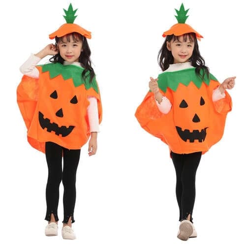 Græskar Halloweenkostume børn 3 dele med hat og slikpose 3+ år