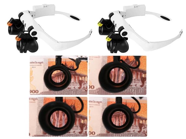 Pannlupp med LED och 14 linser 3x–10x vit/svart