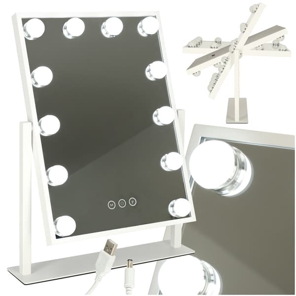 LED-makeupspejl 12 LED dæmpbar 3 lysindstillinger USB 30x40 cm