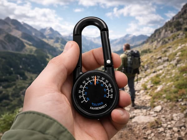 Karbinhakekompass med analog termometer -20 till 50°C svart