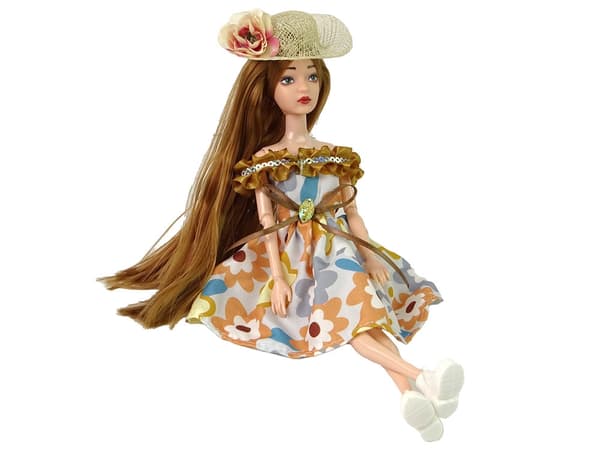 Docka Emily 30 cm med beige hatt, vit klänning, från 3 år