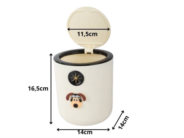Mini papirkurv 2 L plast med automatisk åbning hundedesign sort/hvid