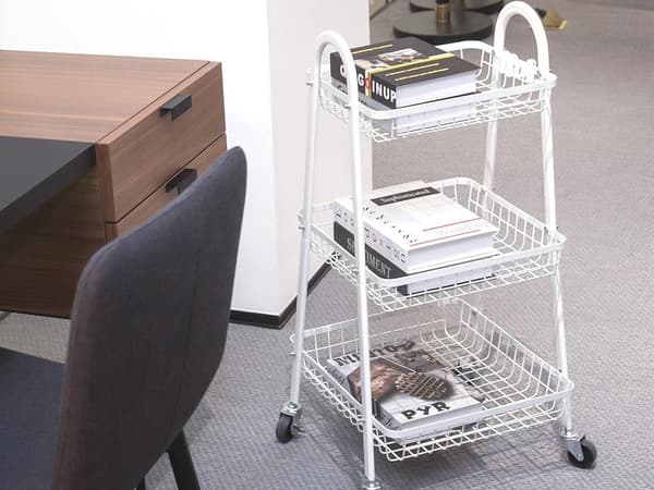 Rullvagn 3 hyllplan metall vit med hjul 78x40x32 cm