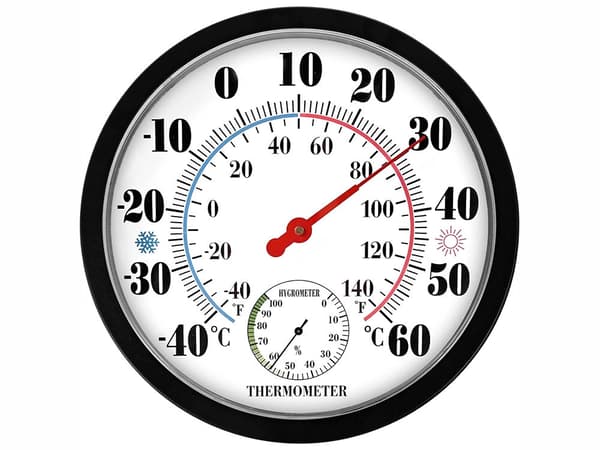 Väggtermometer med hygrometer analog 25 cm, svart, -40 till 60°C
