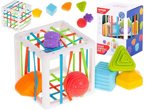 Aktivitetskubus med elastiske bånd og 6 formklodser 12 cm, 12+ mdr Multicolor