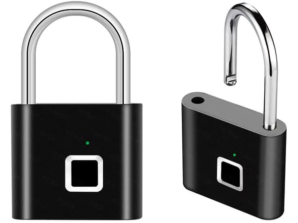 Hængelås med fingeraftryk USB-C genopladelig sort til taske/skab