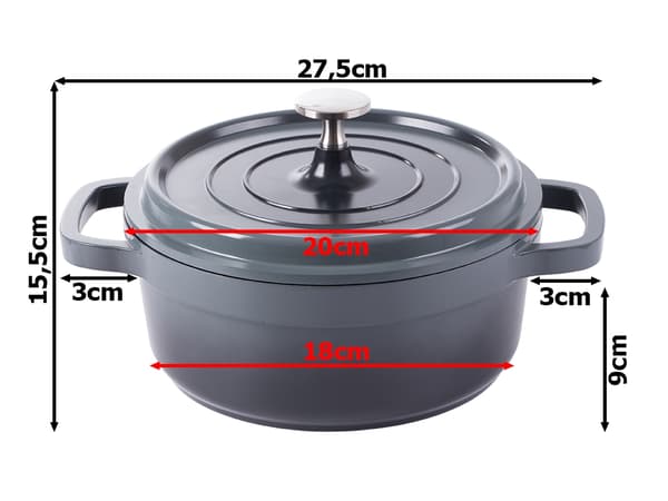 Kattila kannella 2,2 L valualumiini non-stick harmaa induktio