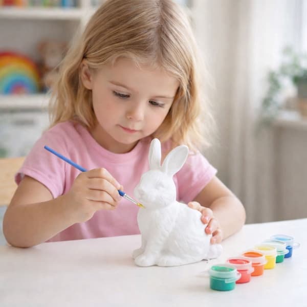 Maalaussetti polystyreenipupuja 7 cm 4-pack kanssa 6 väriä ja sivellin