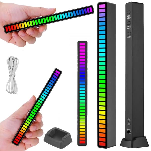 USB LED-lys RGB med musikstyring 18 indstillinger 32 LED sort med stativ