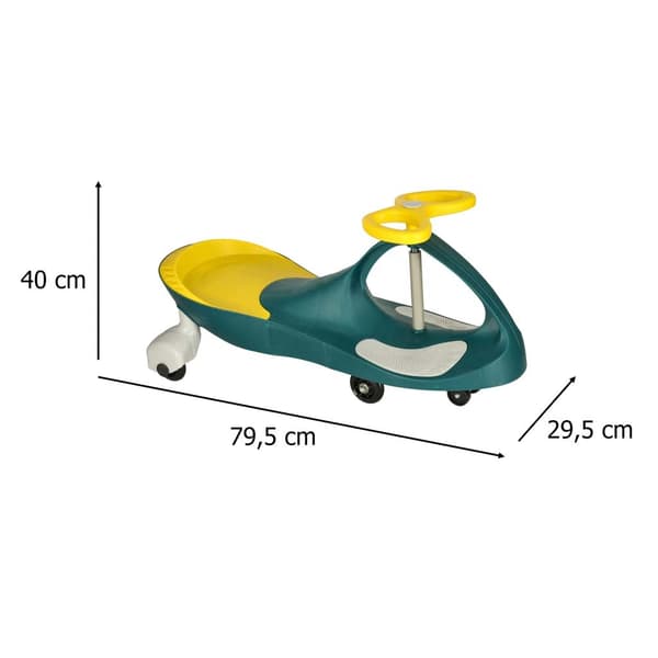 Gravity ride-on -auto LED-pyörillä ja kumipyörillä, max 80 kg
