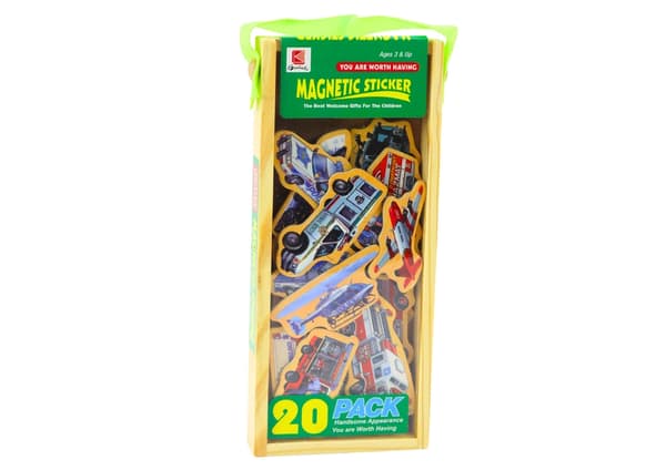 Trämagneter fordon 20-pack med trälåda, för barn 3+ CE EN71