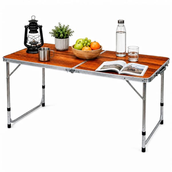 Hopfällbart campingbord 120x60 cm höjdjusterbart 55-70 cm i väska