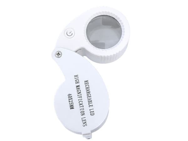 Lup 40x 25 mm med 9 LED USB-C genopladelig foldbar