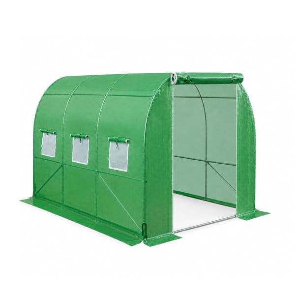 Växthus polytunnel 7 m² 3,5x2x2 m PE UV4 6 fönster rullport