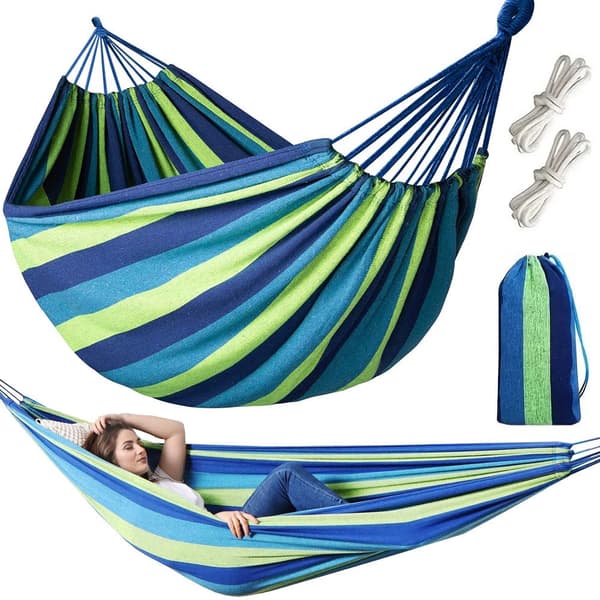 Dubbel hängmatta bomull/polyester 300x160 cm 200 kg med rep/påse