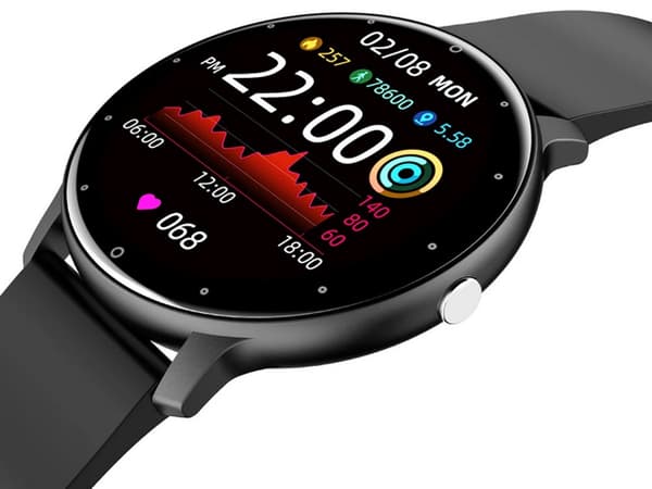 Smartwatch med Bluetooth-samtal pulsmätning och svart silikonrem
