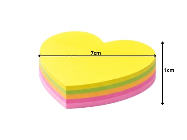 Sticky notes hjärtform 7x7 cm assorterade färger 100 blad, 1 block