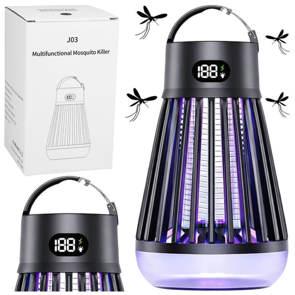 Myggefangerlampe UV med elnet 2000mAh batteri USB-C campinglampe