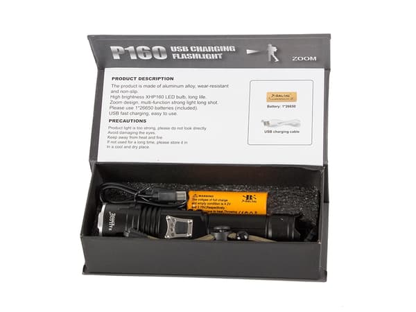 Taktisk LED-lommelygte CREE XHP160 zoom USB-C IPX5
