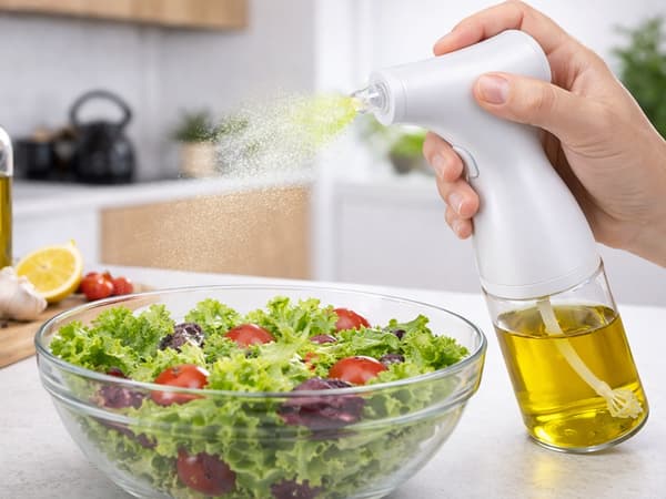 Elektrisk oliesprøjte 200 ml glas USB-C justerbar spray hvid