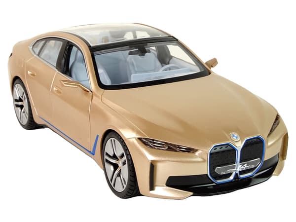 Fjernstyret BMW i4 1:14 i guld med LED-lys og åbningsbare døre