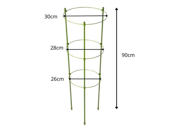 Växtstöd 90 cm med 3 justerbara ringar, grön metall/plast