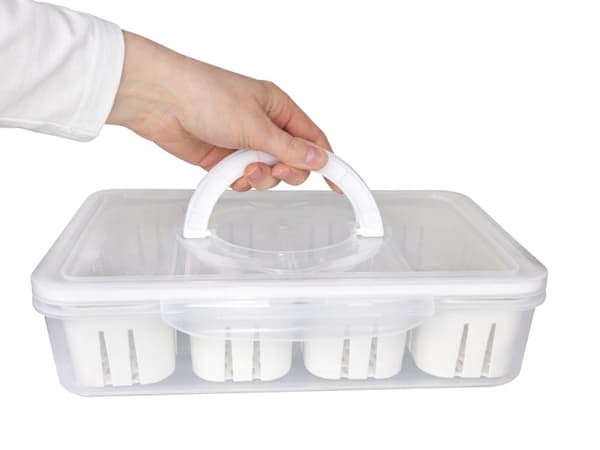 Opbevaringsboks med låg 4 rum 29,5x22x7 cm plast transparent/hvid