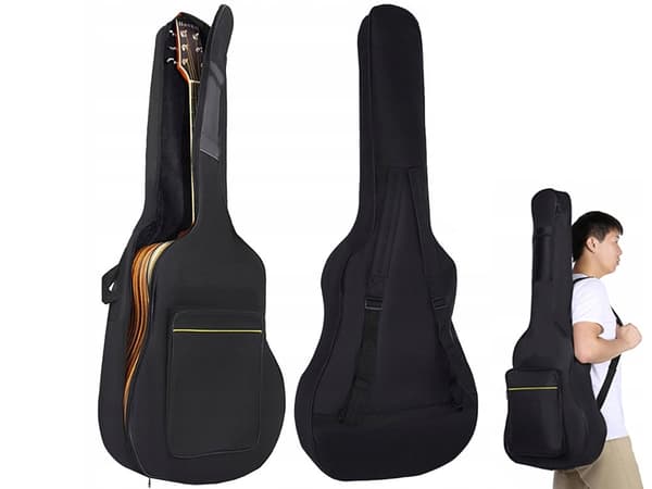 Guitar-etui til akustisk guitar i polyester sort 105 cm med lommer